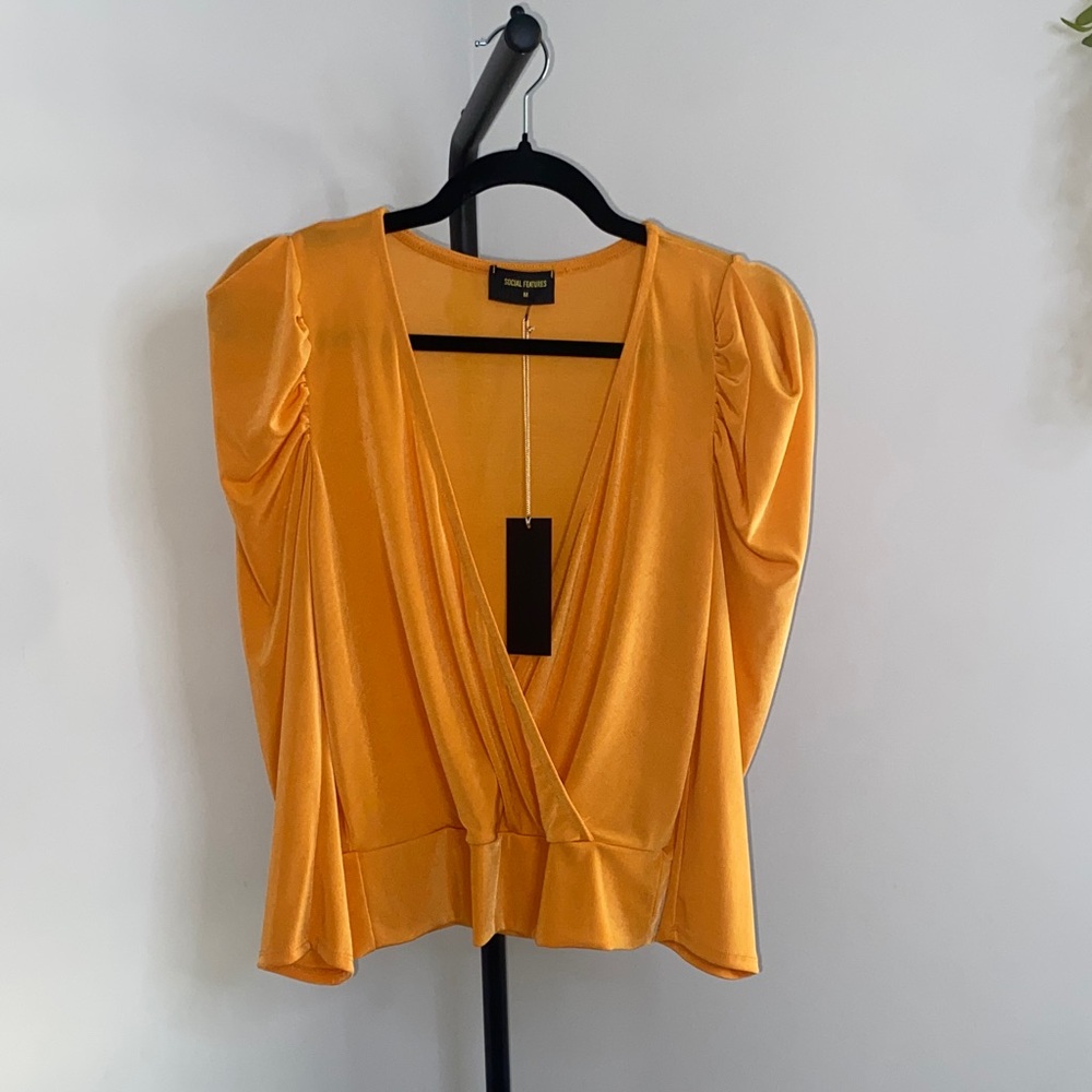 Elegant Orange Wrap Blouse